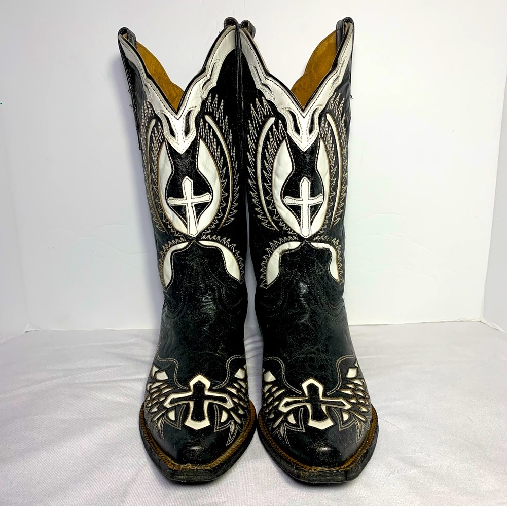 J.B. Dillon Western Cowgirl Boots Black,White  Snip Toe Women’s SZ 10B